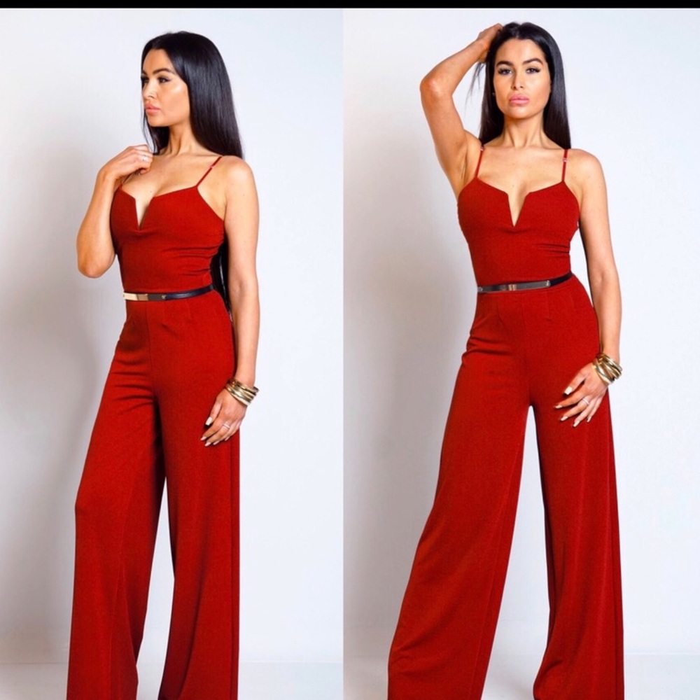 ❤️HOST PICK🖤Adeline Cherry Belted Jumpsuit - Picture 2 of 8